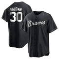 Elroe A.Braves #30 Drake Baldwin player Black&White Replica Stitched Jerseys