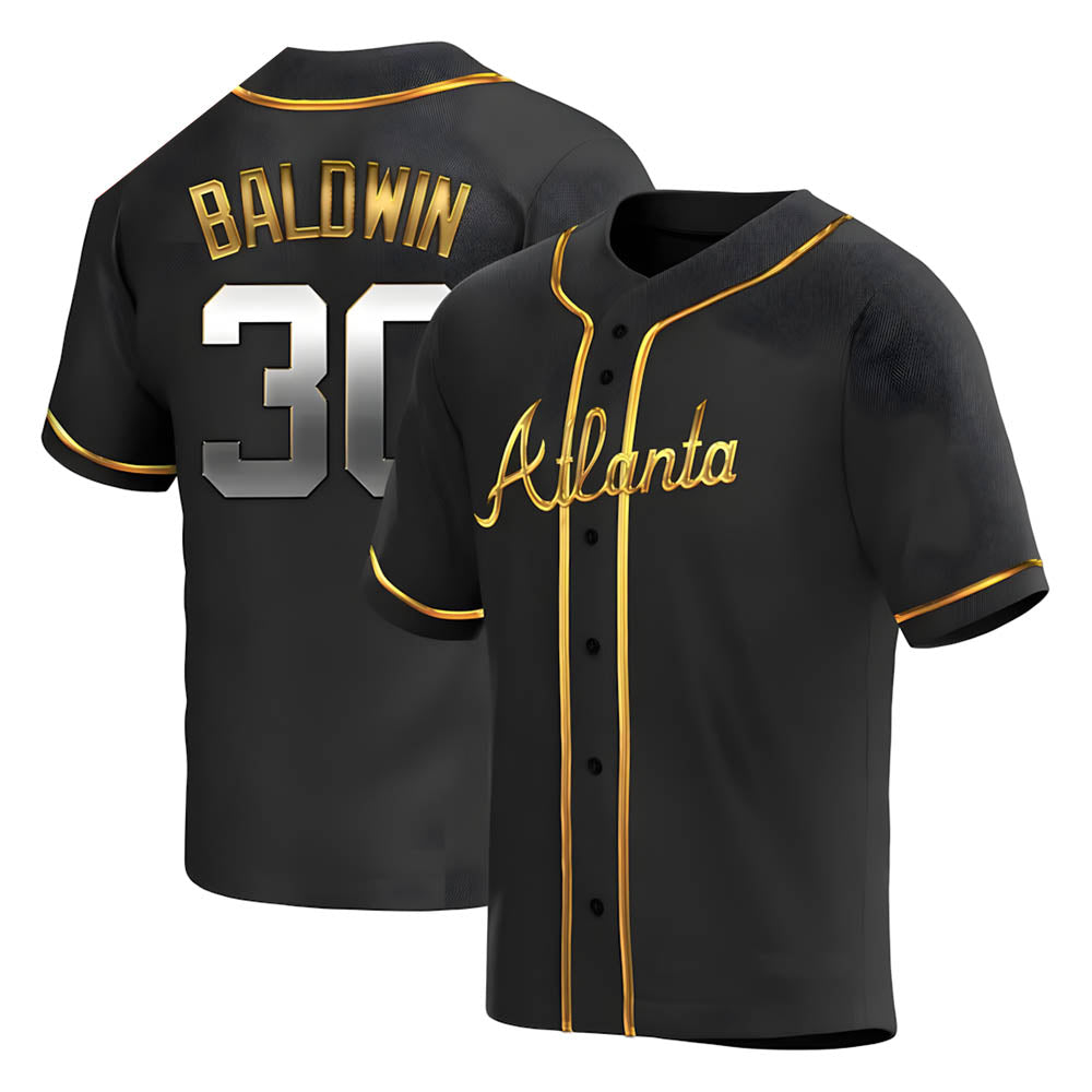 Elroe A.Braves #30 Drake Baldwin player Gold Replica Black en Alternate Stitched Jerseys