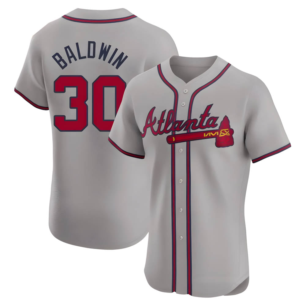 Elroe A.Braves #30 Drake Baldwin player Gray Elite Road Stitched Jerseys