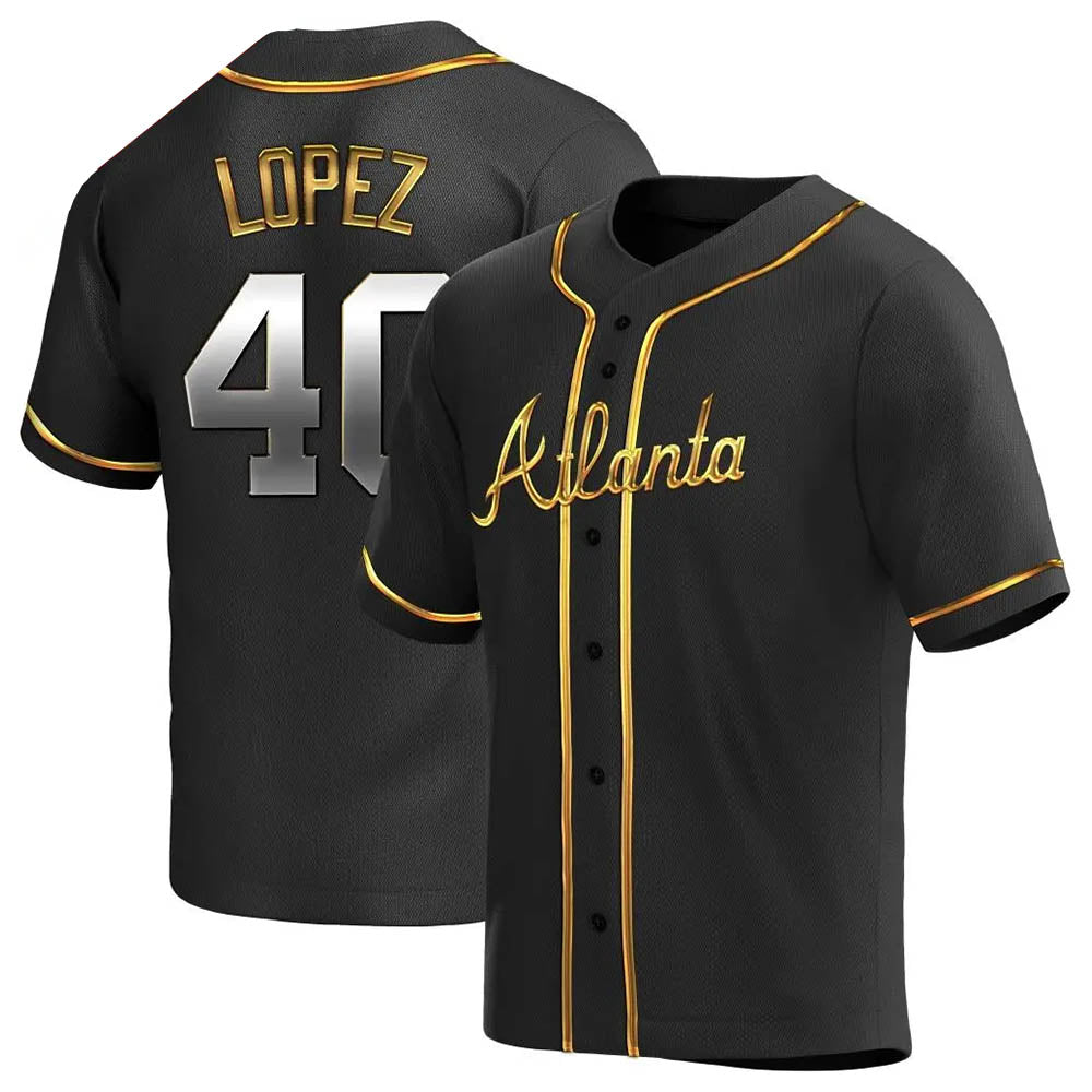 Elroe A.Braves #40 Reynaldo Lopez player Black & Gold Replica en Alternate Stitched Jerseys