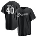 Elroe A.Braves #40 Reynaldo Lopez player Black&White Replica Stitched Jerseys