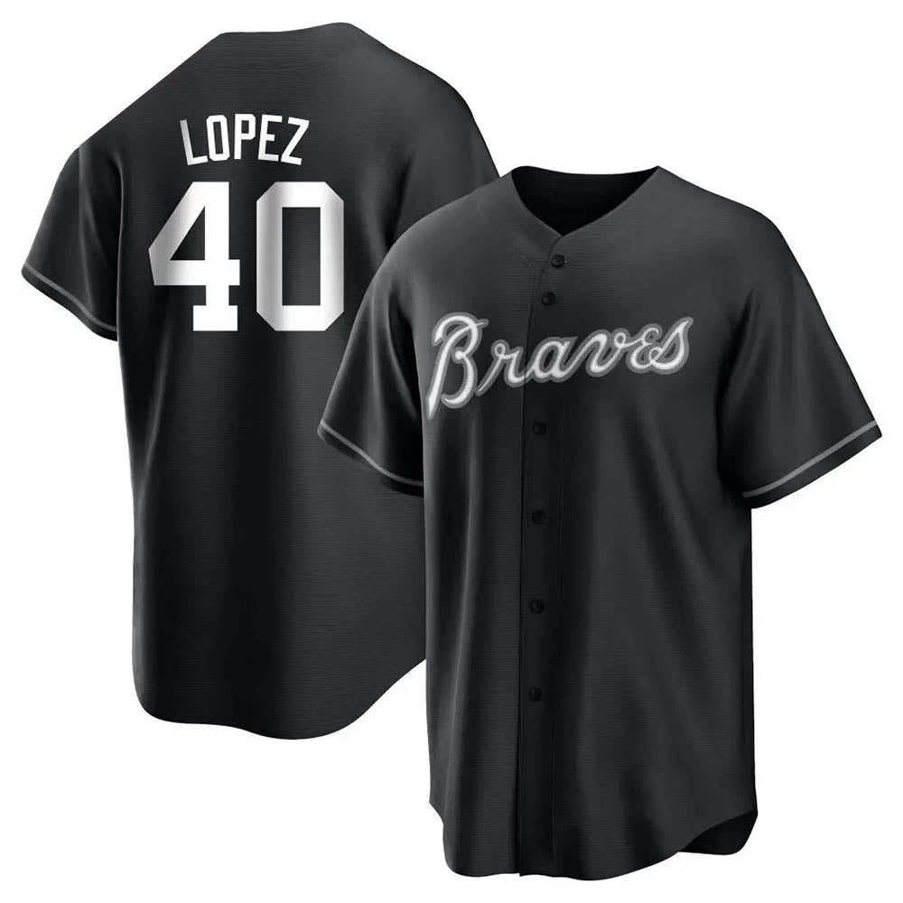 Elroe A.Braves #40 Reynaldo Lopez player Black&White Replica Stitched Jerseys
