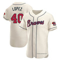 Elroe A.Braves #40 Reynaldo Lopez player Cream Authentic Alternate Stitched Jerseys