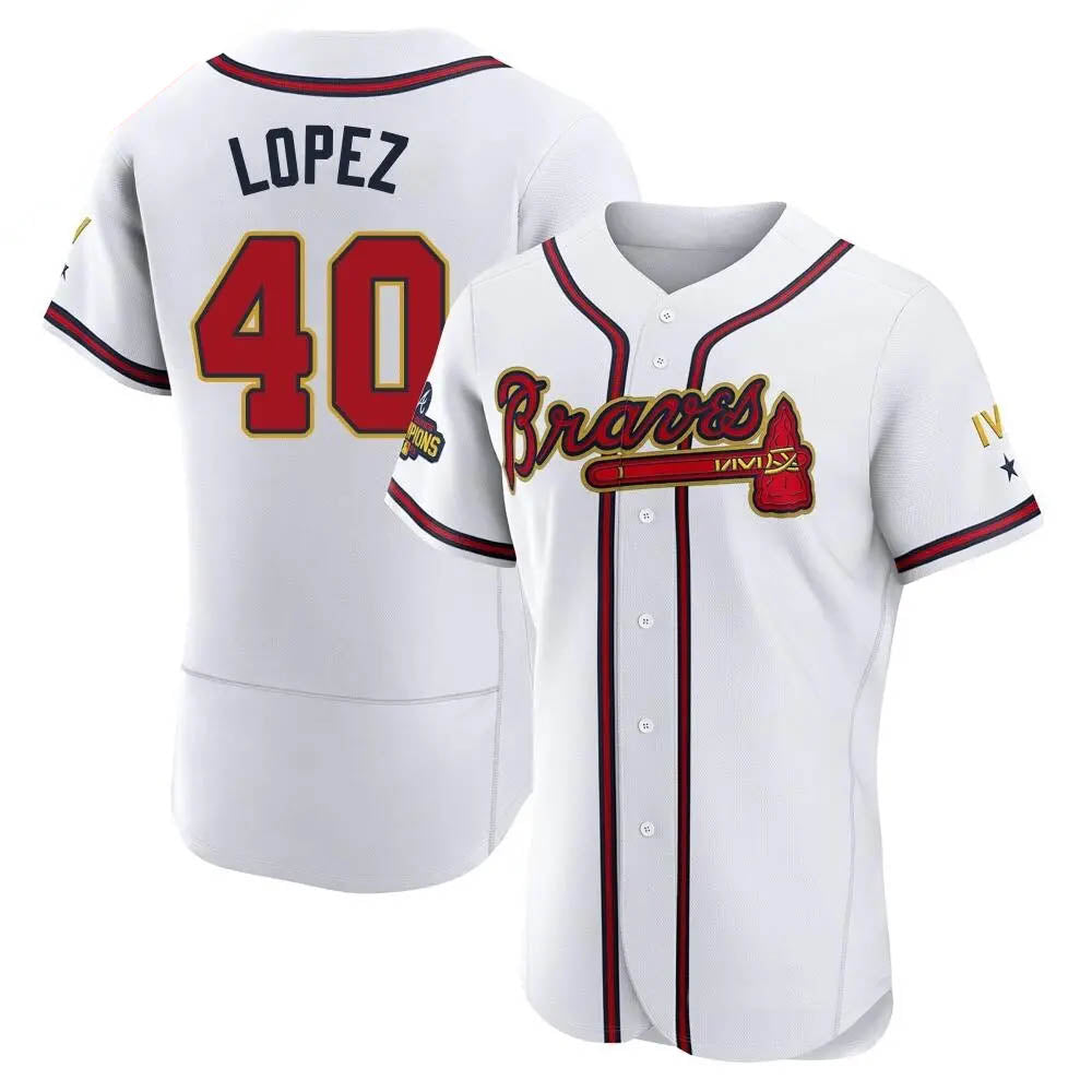Elroe A.Braves #40 Reynaldo Lopez player White&Gold Authentic Program Stitched Jerseys