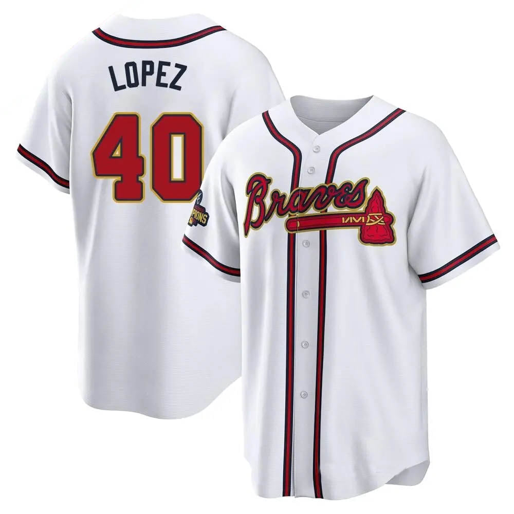 Elroe A.Braves #40 Reynaldo Lopez player White&Gold Replica Program Stitched Jerseys