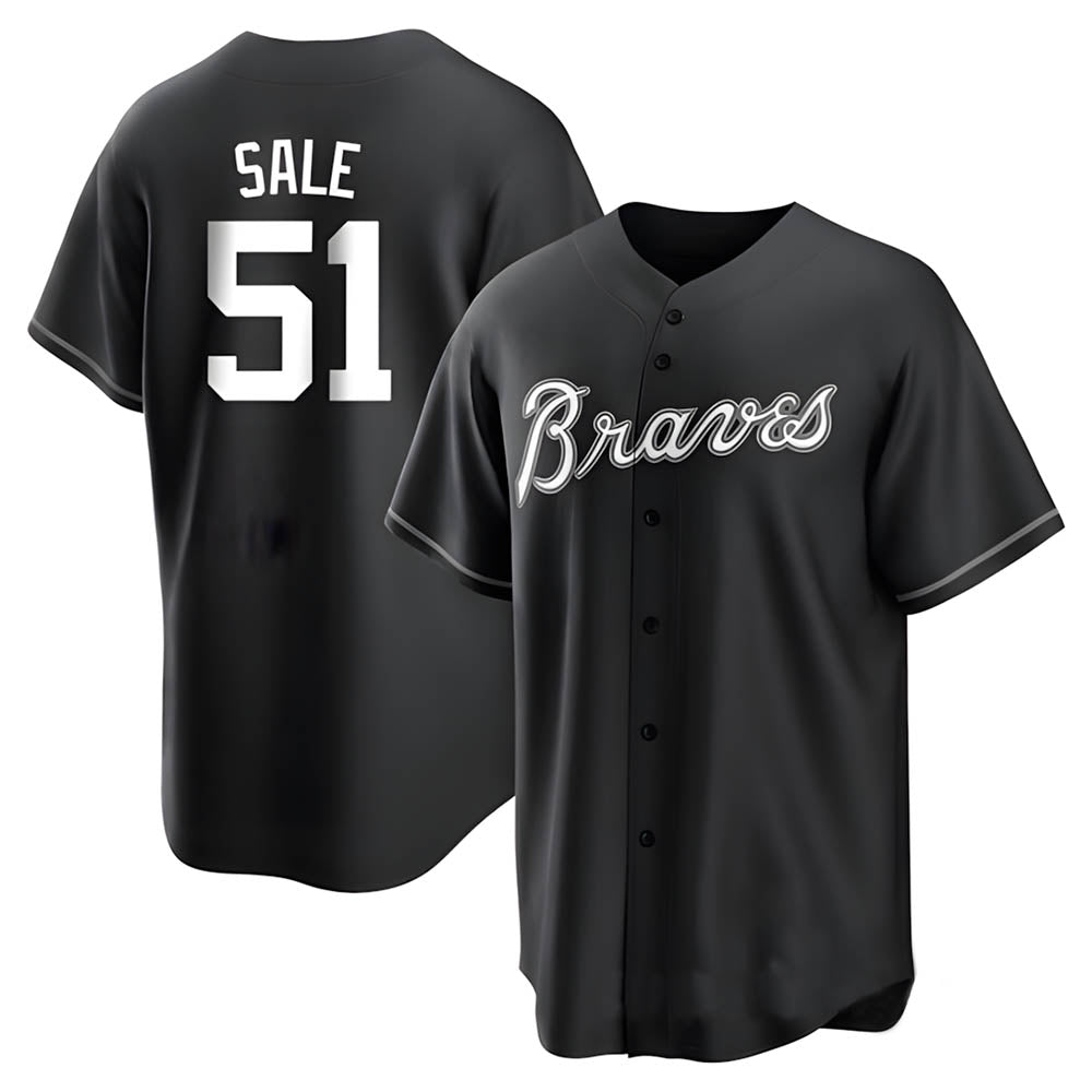 Elroe A.Braves #51 Chris Sale Player White&Black Replica Stitched Jerseys