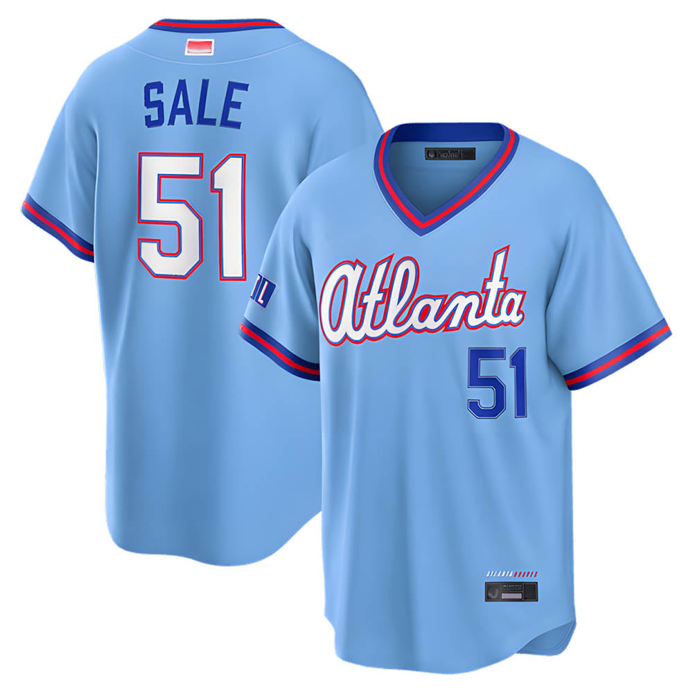 Elroe A.Braves #51 Chris Sale Player Powder Blue 2026 City Connect T shirt Stitched Jerseys