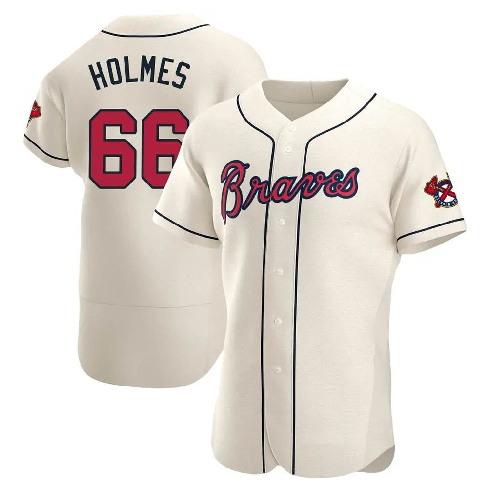 Elroe A.Braves #66 Grant Holmes Player Cream Authentic Alternate Stitched Jerseys