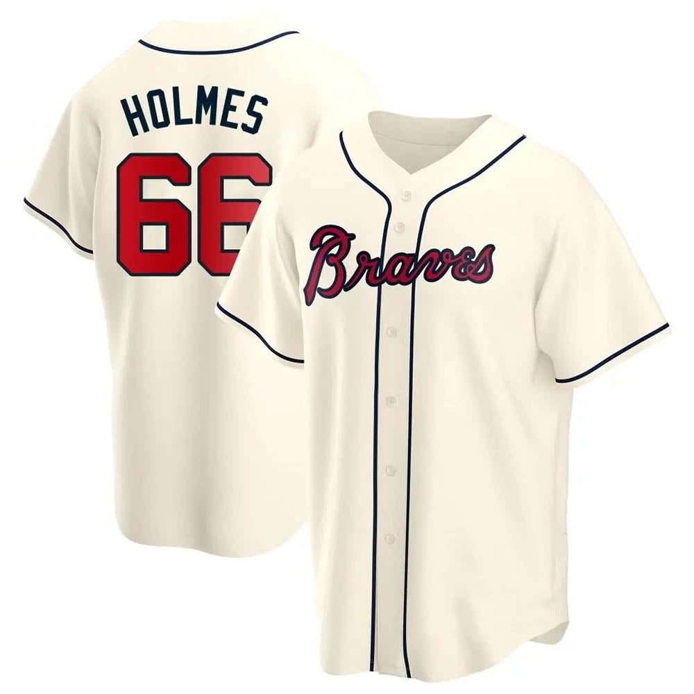 Elroe A.Braves #66 Grant Holmes Player Cream Replica Alternate Stitched Jerseys