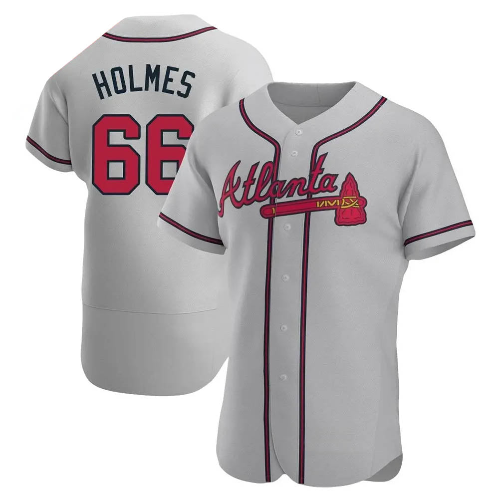 Elroe A.Braves #66 Grant Holmes Player Gray Authentic Road Stitched Jerseys