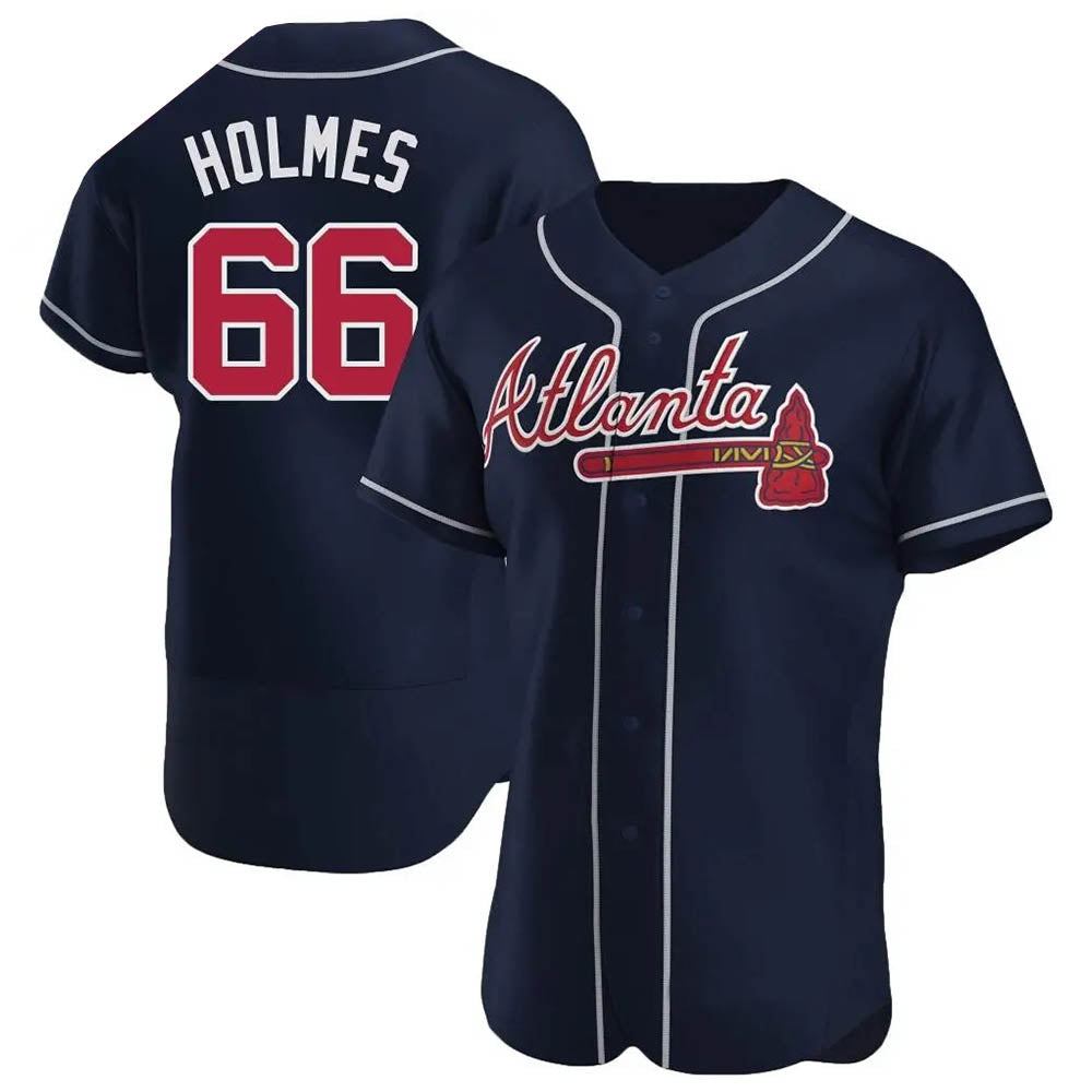 Elroe A.Braves #66 Grant Holmes Player Navy Authentic Alternate Stitched Jerseys
