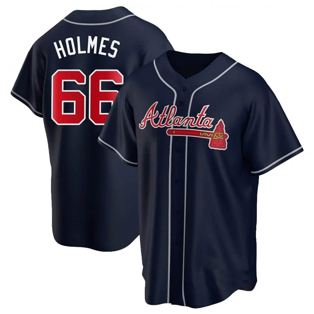 Elroe A.Braves #66 Grant Holmes Player Navy Replica Alternate Stitched Jerseys