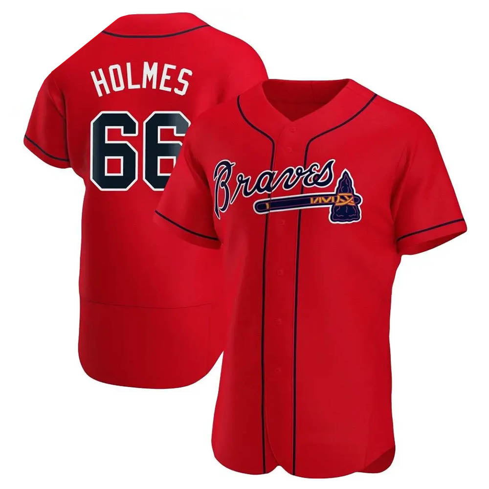 Elroe A.Braves #66 Grant Holmes Player Red Authentic Alternate Stitched Jerseys