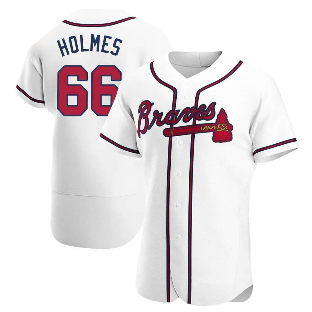 Elroe A.Braves #66 Grant Holmes Player White Authentic Home Stitched Jerseys