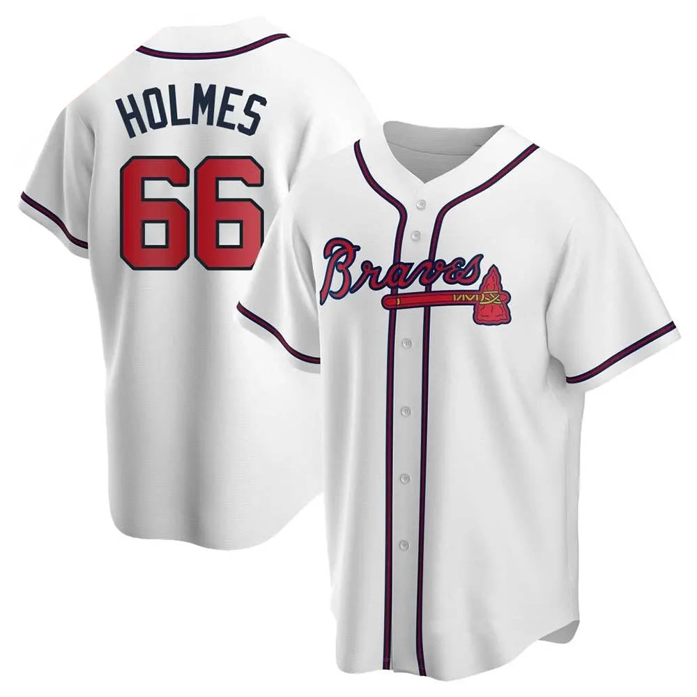 Elroe A.Braves #66 Grant Holmes Player White Replica Home Stitched Jerseys