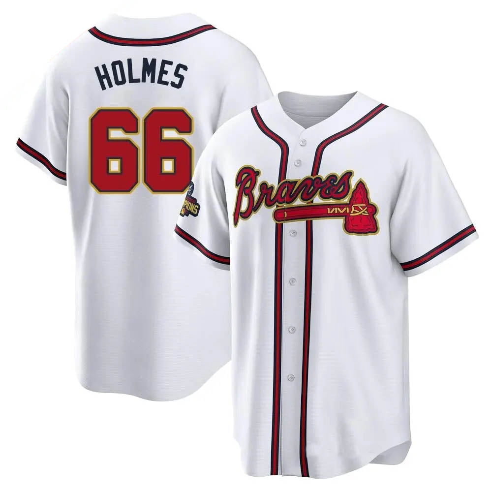 Elroe A.Braves #66 Grant Holmes Player White&Gold Replica Program Stitched Jerseys