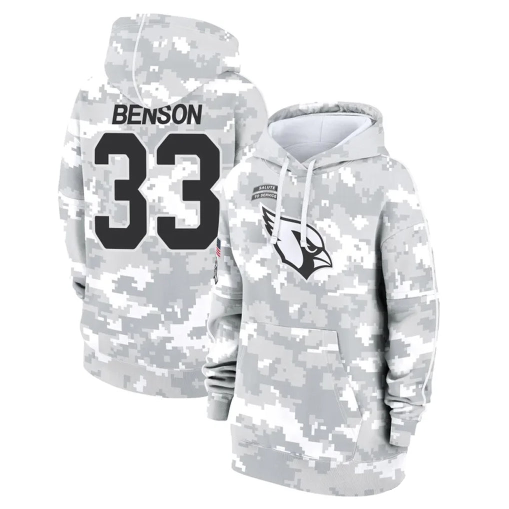 Elroe A.Cardinals #33 Trey Benson Player Arctic Camo Salute to Service Hoodies Stitched Jerseys