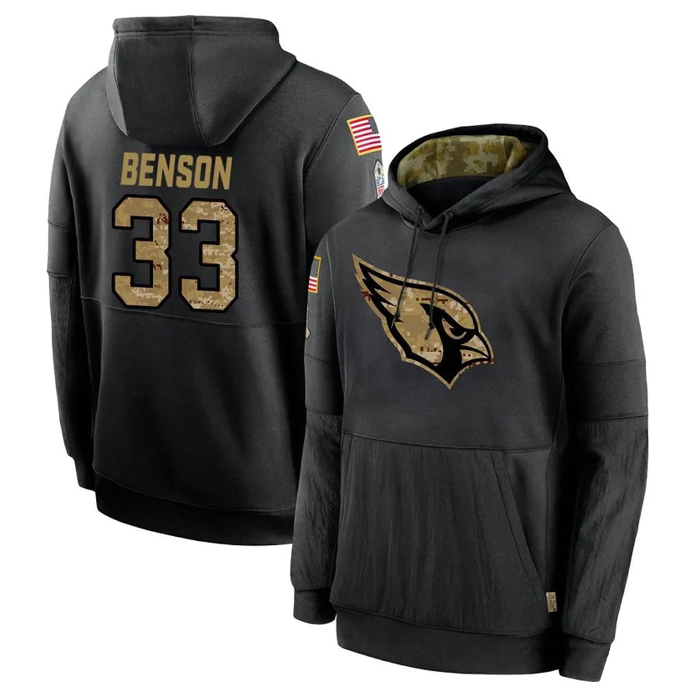 Elroe A.Cardinals #33 Trey Benson Player Black Salute to Service Hoodies Stitched Jerseys