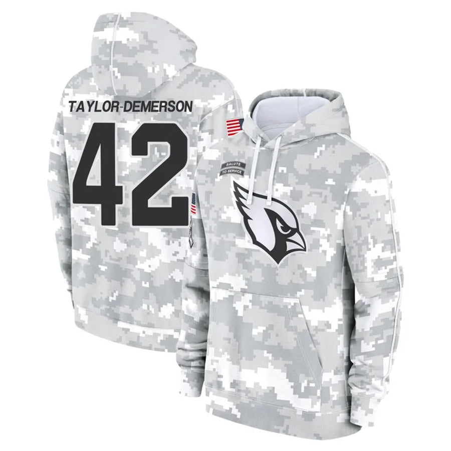 Elroe A.Cardinals #42 Dadrion Taylor-Demerson Player Camo Salute to Service Hoodies Stitched Jerseys