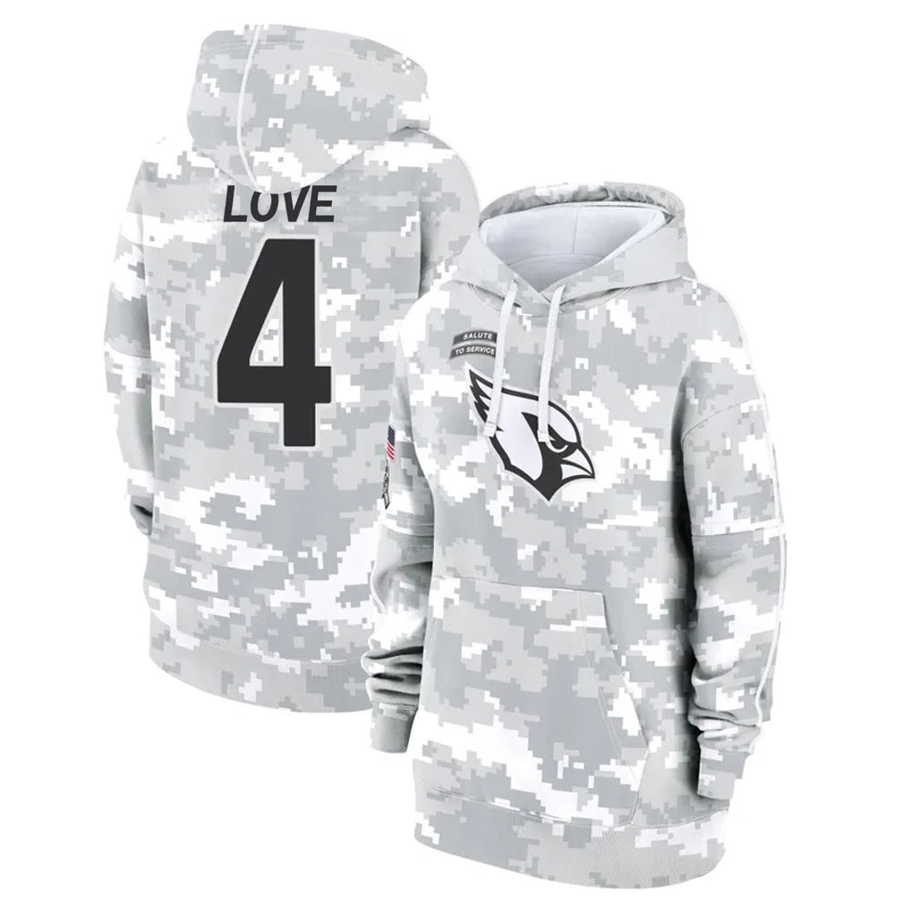 Elroe A.Cardinals #4 Jeremiyah Love Player Arctic Camo Salute to Service Hoodies Football Jerseys