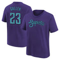 Elroe A.Diamondbacks #23 Zac Gallen Player Purple Fuse City Connect round collar T shirt Stitched Jerseys