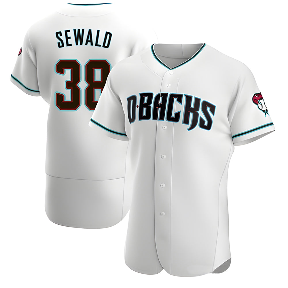 Elroe A.Diamondbacks #38 Paul Sewald Player White Teal Authentic Alternate Stitched Jersey