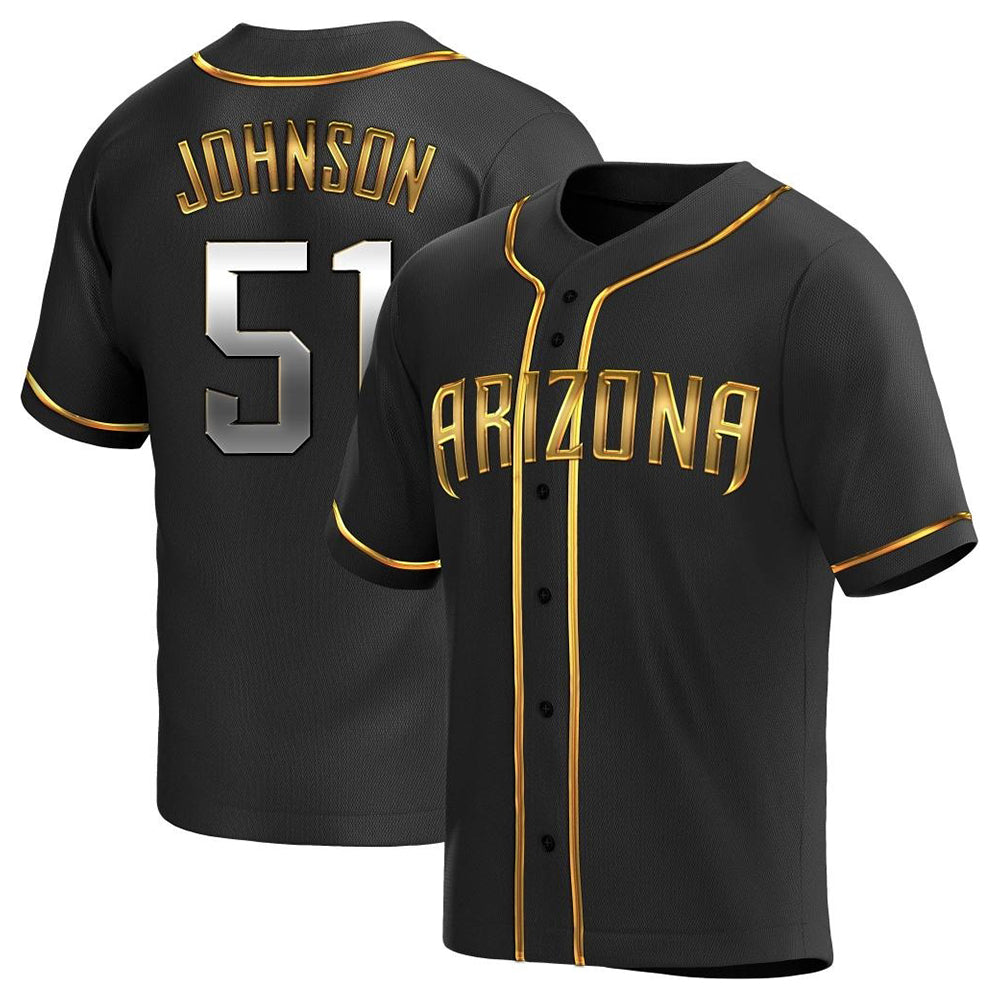 Elroe A.Diamondbacks #51 Randy Johnson Player Black Golden Replica Alternate Stitched Jerseys