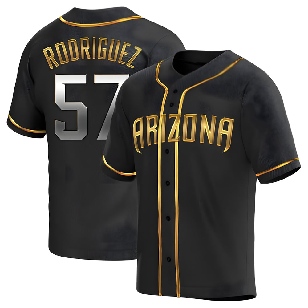 Elroe A.Diamondbacks #57 Eduardo Rodriguez Player Black Golden Replica Alternate Stitched Jersey
