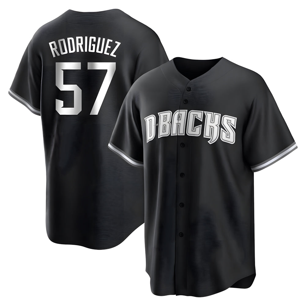 Elroe A.Diamondbacks #57 Eduardo Rodriguez Player Black White Replica Alternate Stitched Jersey