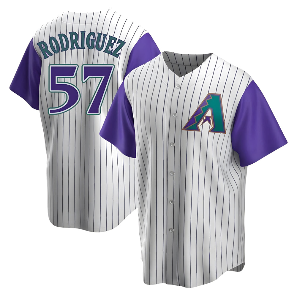 Elroe A.Diamondbacks #57 Eduardo Rodriguez Player  Cream Purple Replica Alternate Cooperstown Collection Stitched Jersey