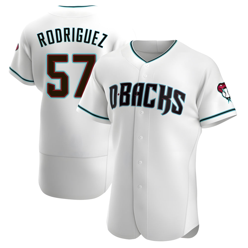 Elroe A.Diamondbacks #57 Eduardo Rodriguez Player White Teal Alternate Stitched Jersey