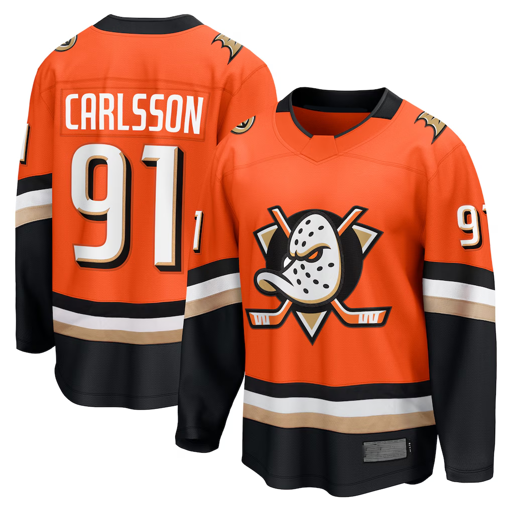 Elroe A.Ducks #91 Leo Carlsson Orange Home Breakaway Jerseys