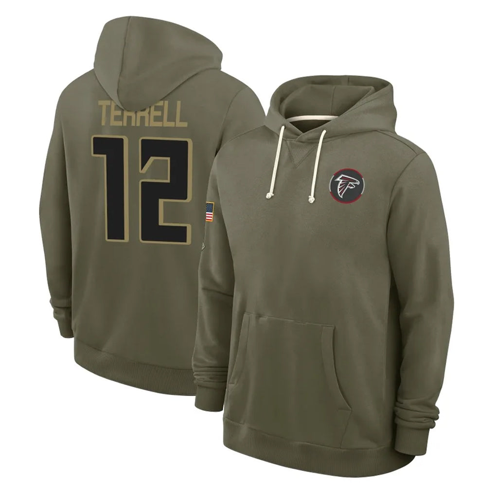 Elroe A.Falcons #12 Avieon Terrell Player Olive 2025 Salute to Service Hoodies Stitched Jerseys