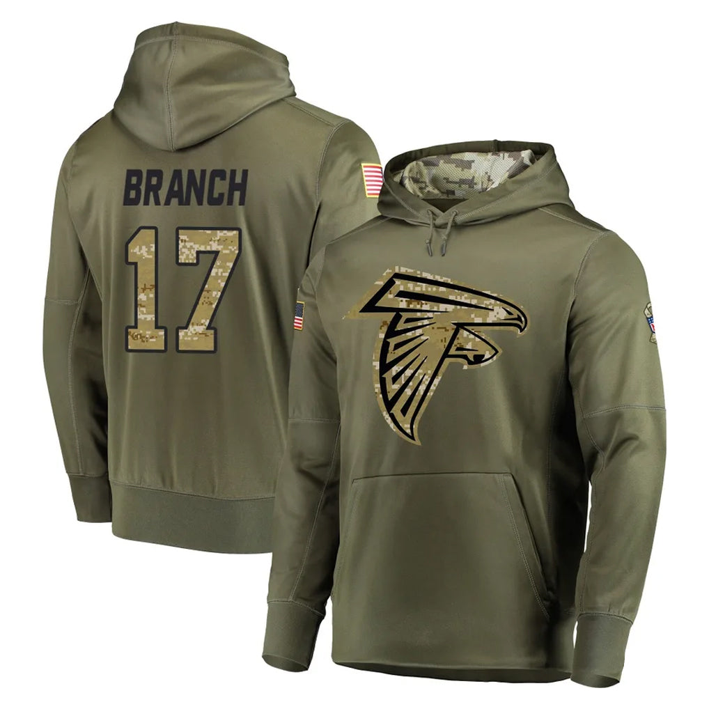Elroe A.Falcons #17 Zachariah Branch Player Olive Salute to Service Club Fleece Hoodie Stitched Jerseys