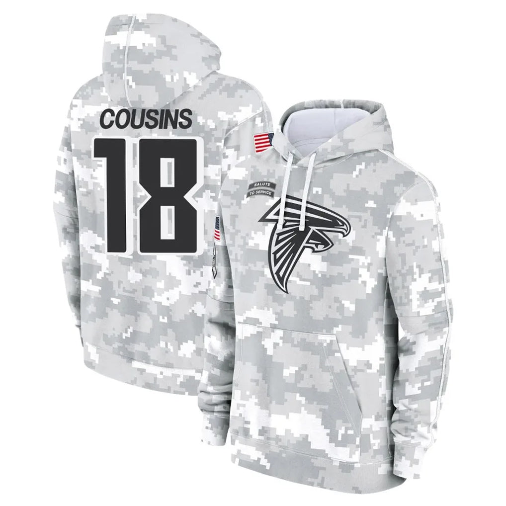 Elroe A.Falcons #18 Kirk Cousins Player Arctic Camo Salute to Service Limited Hoodie Stitched Jerseys