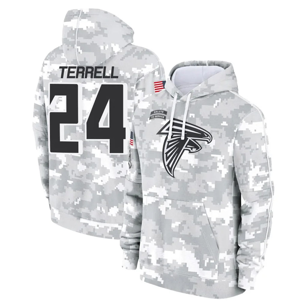 Elroe A.Falcons #24 A.J. Terrell Jr. Player Arctic Camo Salute to Service Limited Hoodie Stitched Jerseys