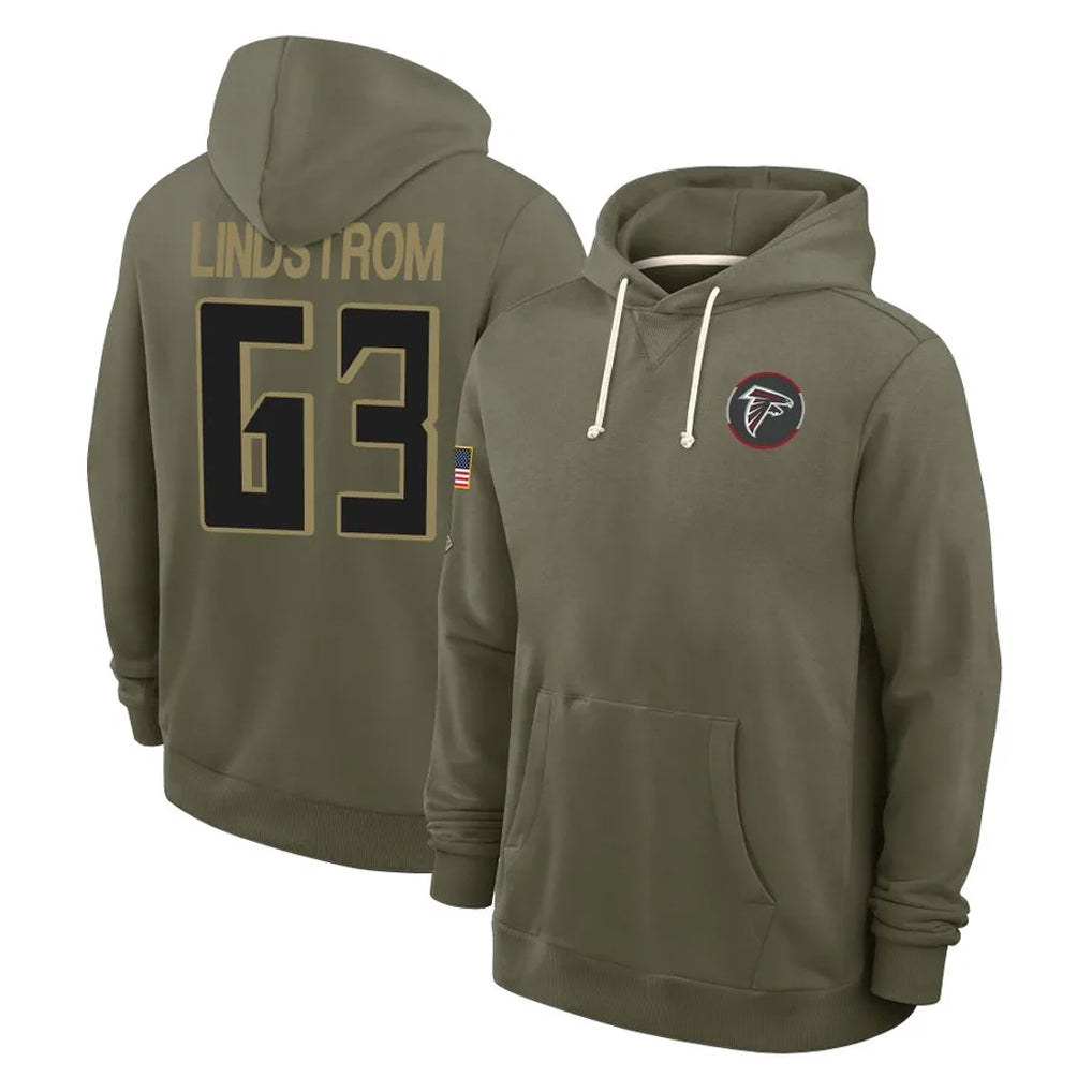 Elroe A.Falcons #63 Chris Lindstrom Player Olive 2025 Salute to Service Hoodies Stitched Jerseys