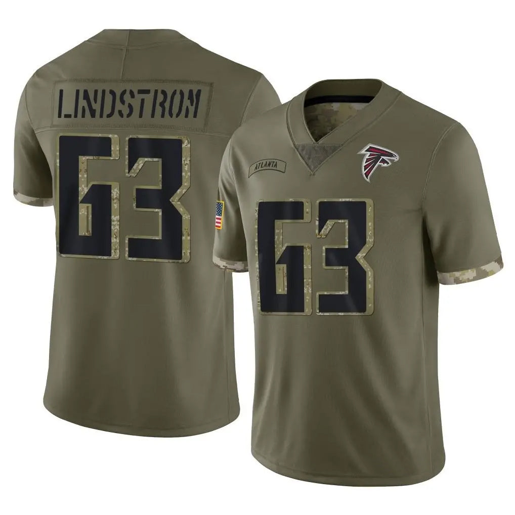 Elroe A.Falcons #63 Chris Lindstrom Player Olive Salute To Service Limited Stitched Jerseys