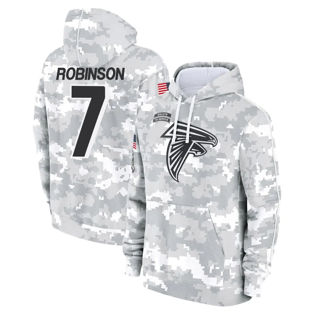 Elroe A.Falcons #7 Bijan Robinson Player Camo Arctic Salute to Service Hoodies Limited Stitched Jerseys