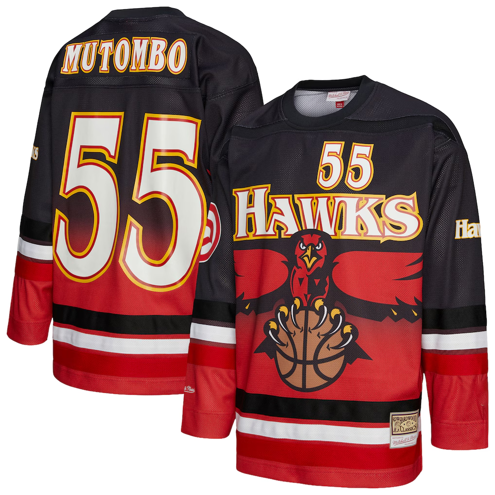 Elroe A.Hawks #55 Dikembe Mutombo Mitchell & Ness Red Maxxed Out Fashion Hockey Jerseys