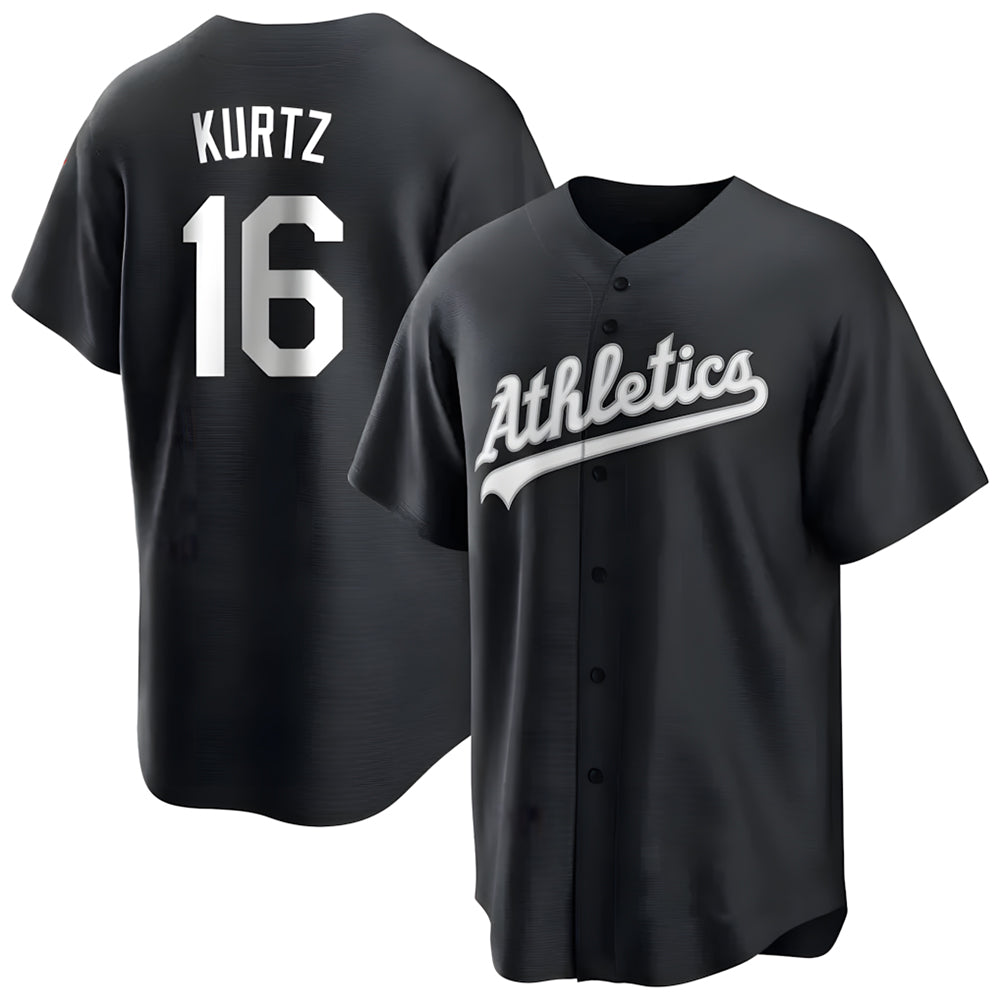 Elroe Athletics #16 Nick Kurtz Player Black Game Stitched Jerseys