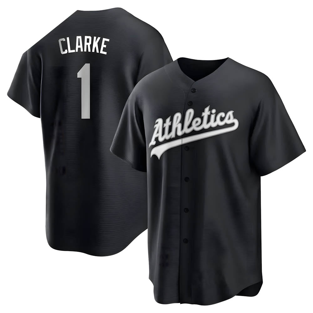 Elroe Athletics #1 Denzel Clarke player Black&White Replica Stitched Jersey
