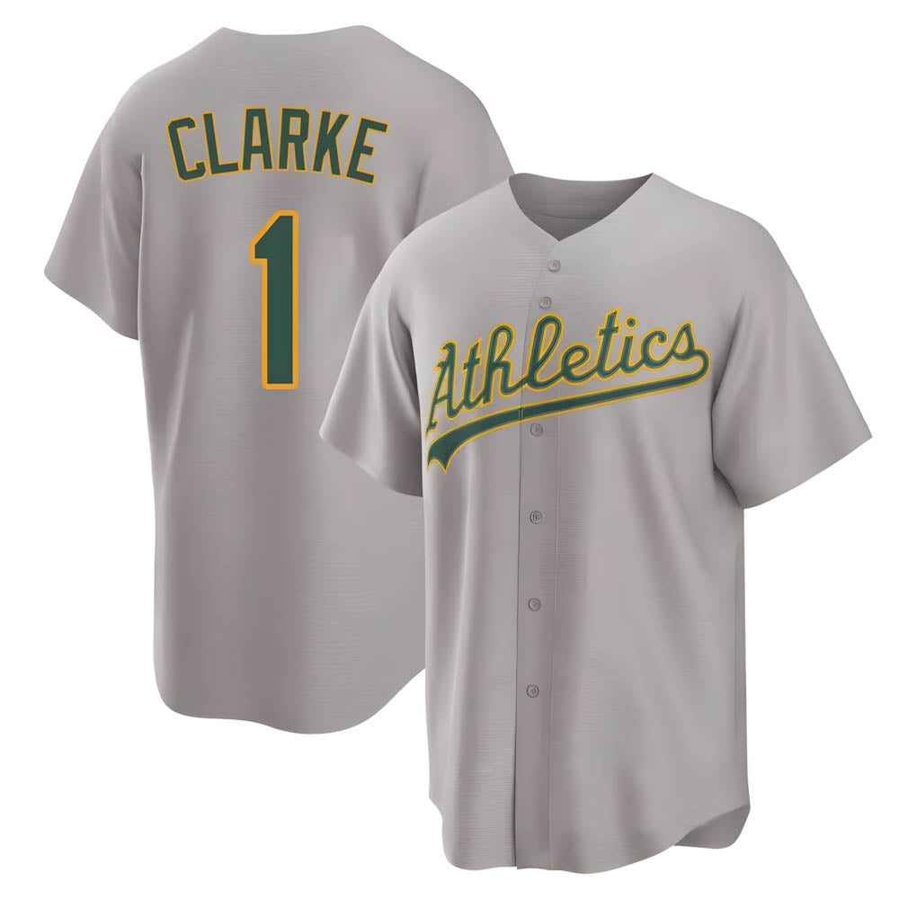 Elroe Athletics #1 Denzel Clarke player Gray Replica Away Stitched Jersey