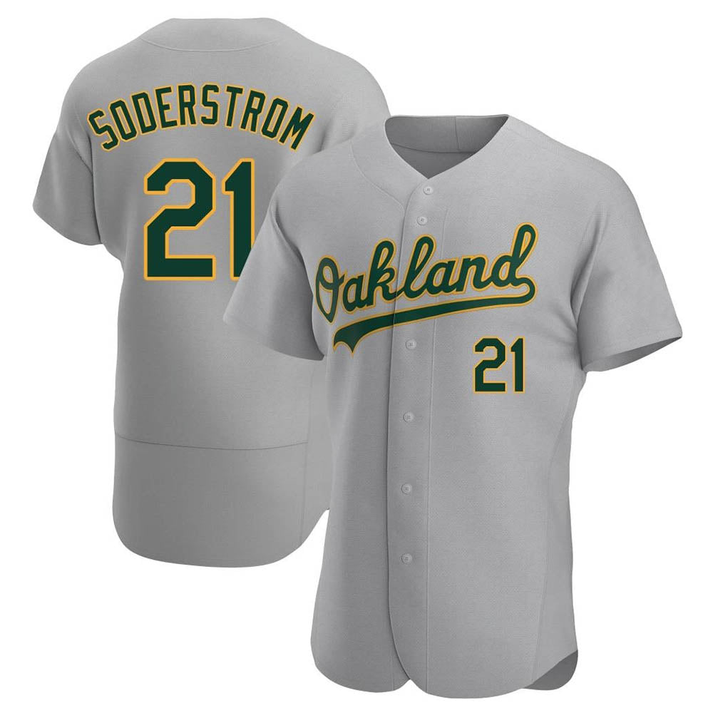 Elroe Athletics #21 Tyler Soderstrom Player Gray Authentic Road Stitched Jersey