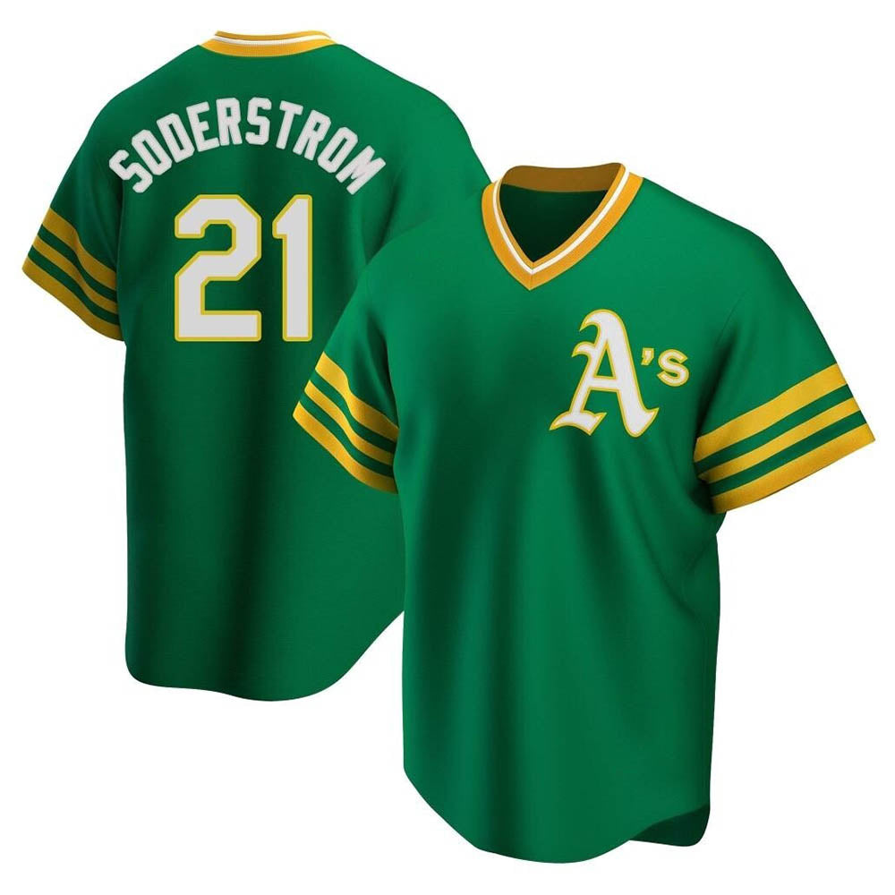 Elroe Athletics #21 Tyler Soderstrom Player Green Replica Cooperstown Collection Stitched Jersey