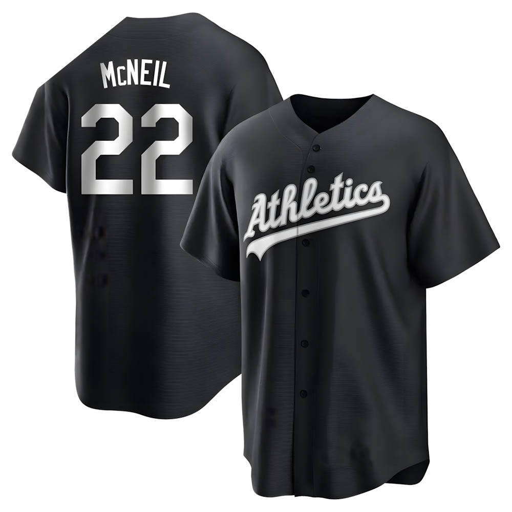 Elroe Athletics #22 Jeff McNeil player Black&White Replica Stitched Jersey