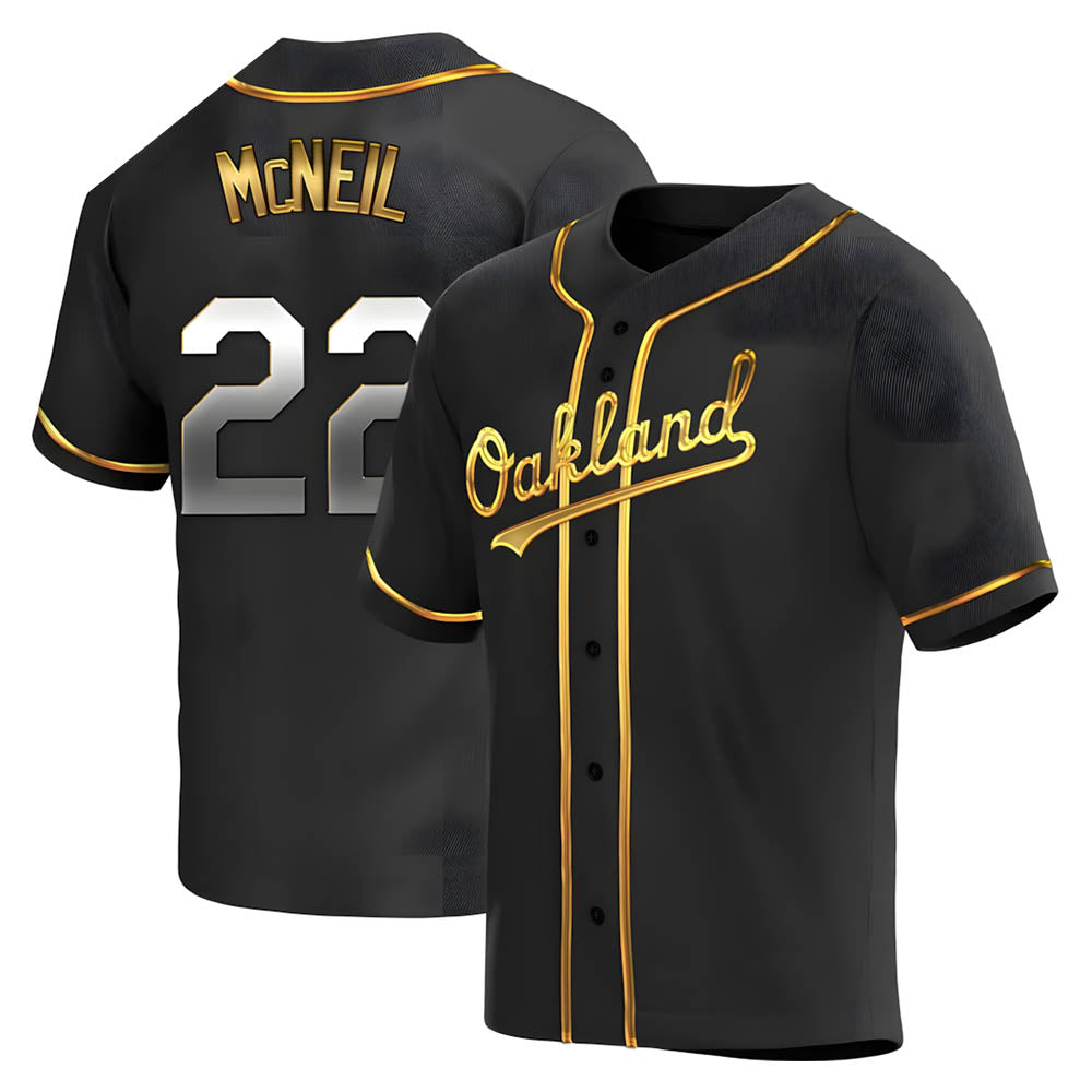 Elroe Athletics #22 Jeff McNeil player Gold Replica Black en Alternate Stitched Jersey