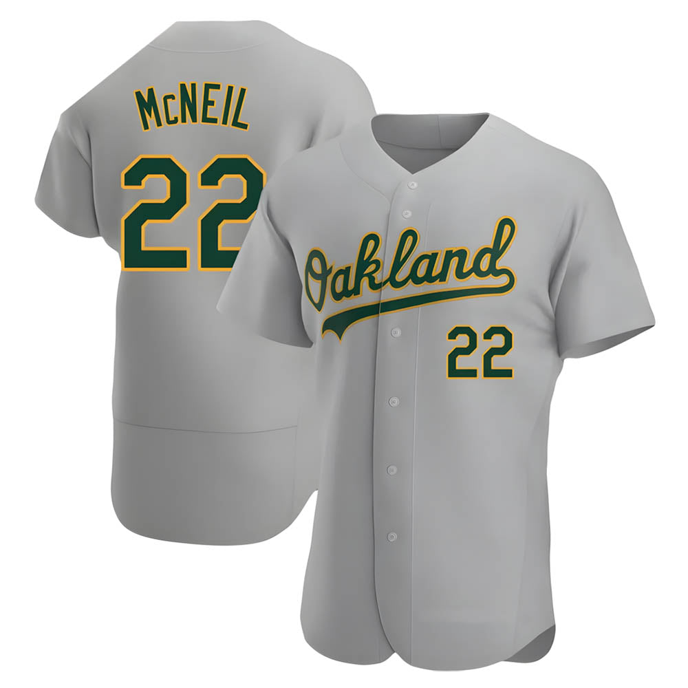 Elroe Athletics #22 Jeff McNeil player Gray Authentic Road Stitched Jersey