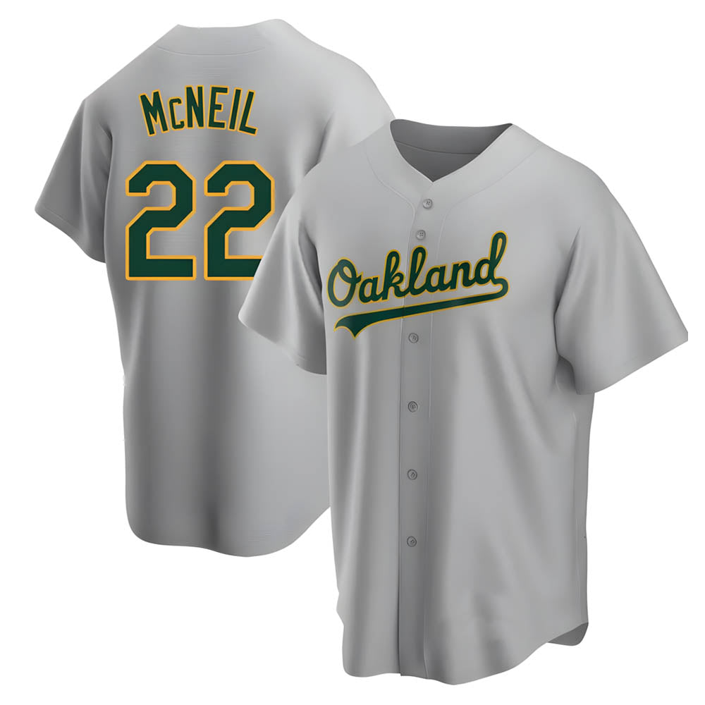 Elroe Athletics #22 Jeff McNeil player Gray Replica Road Stitched Jersey