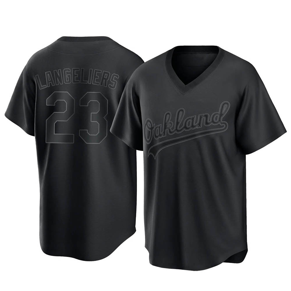 Elroe Athletics #23 Shea Langeliers Player Black Replica Pitch Fashion T shirt Stitched Jerseys